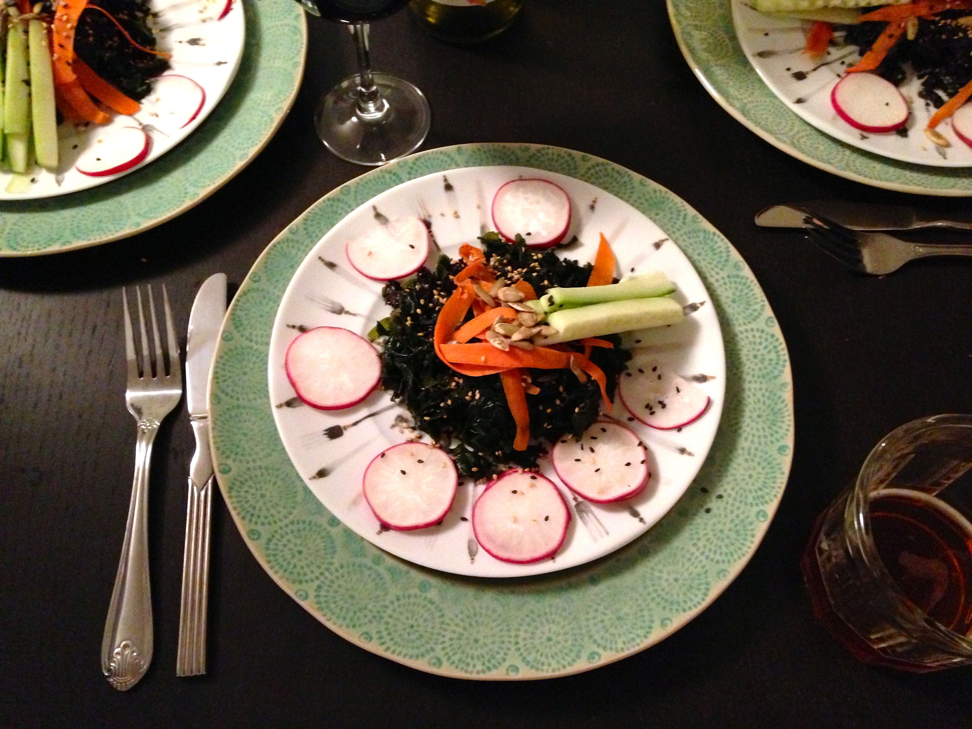 seaweed salad on table