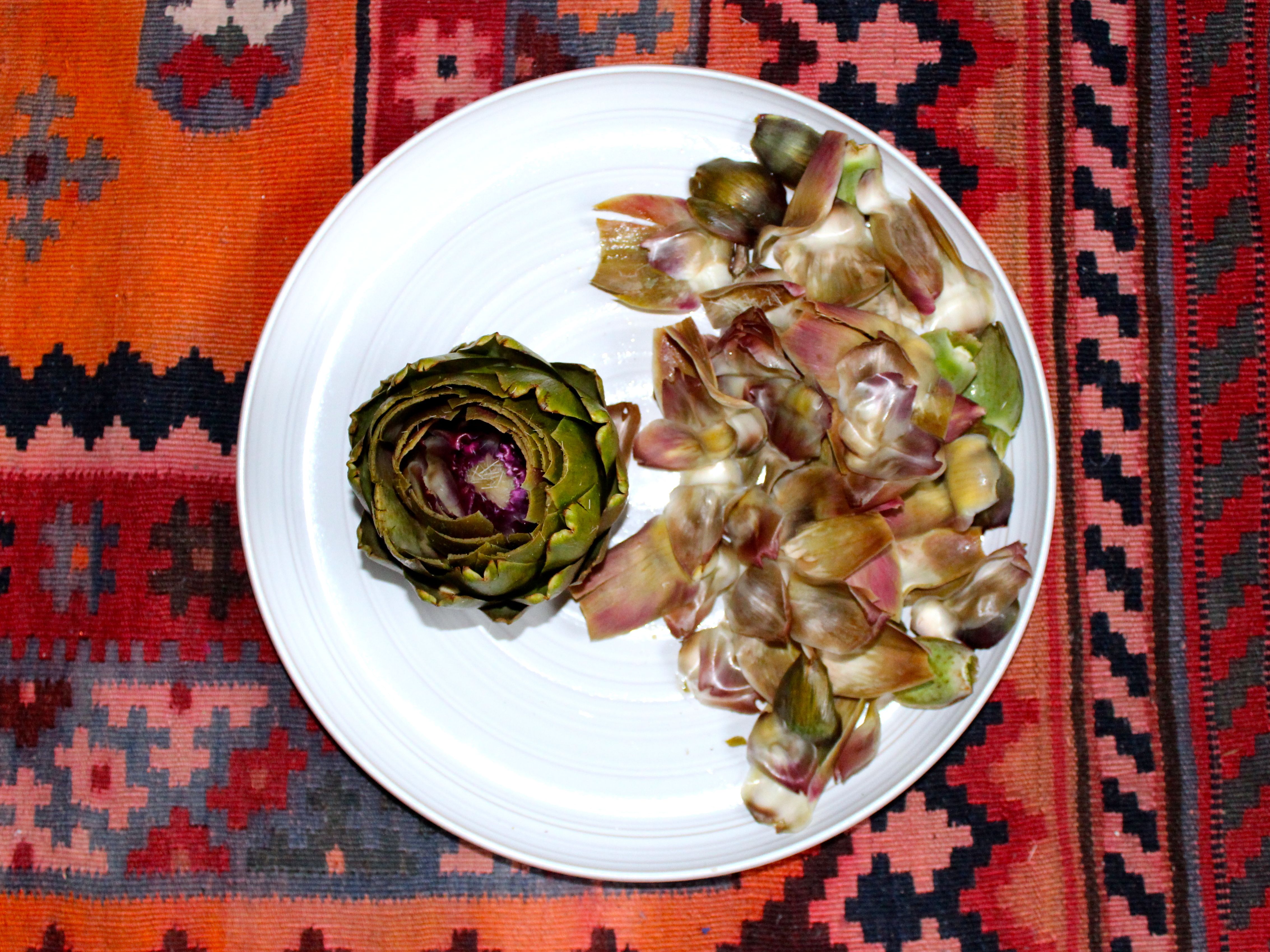 artichoke, inner leaves on plate