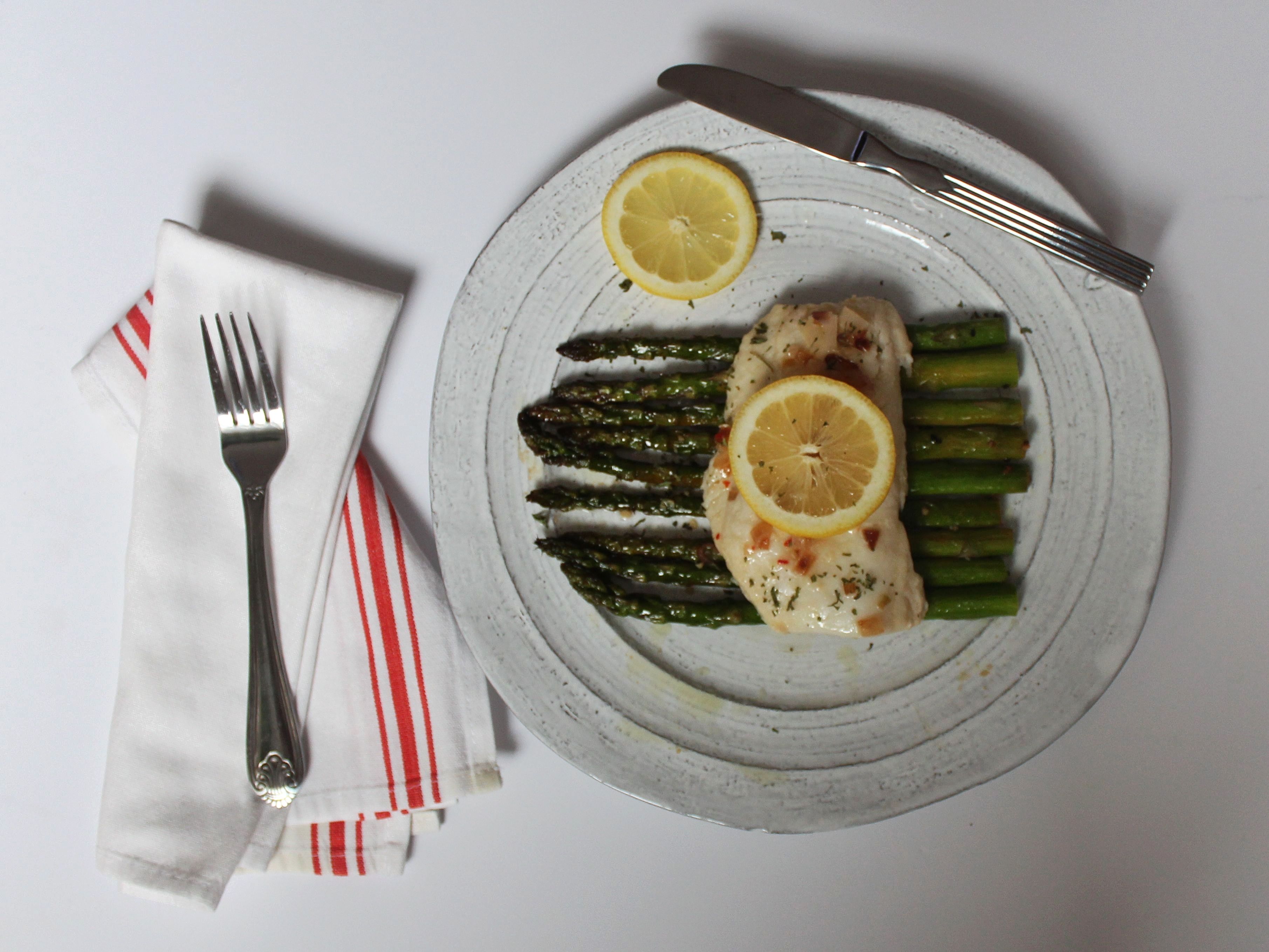 cod over asparagus